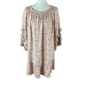 Feathers‎ Pink Floral Ruffle Sleeve Off Shoulder Tiered Mini Dress Medium